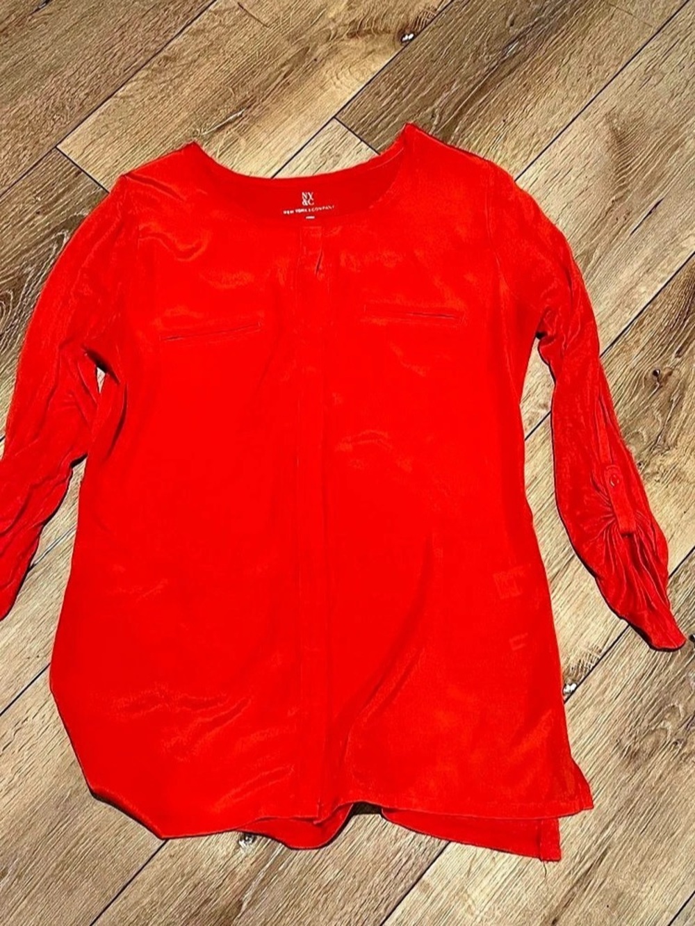 NY&C Red Tie-Detail Blouse Size Small Like New